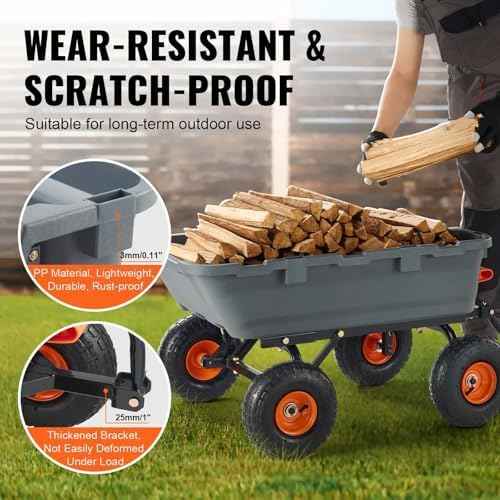 Garden Dump Cart, 800 Lbs Heavy Duty Utility Wagon with 10 inch Tires, Poly Steel Frame, 2-in-1 Handle, Easy Dump Wheelbarrow for Yard, Farm, Outdoor