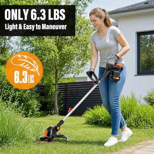 20V 12" Cordless String Trimmer, Electric Weed Wacker & Edger