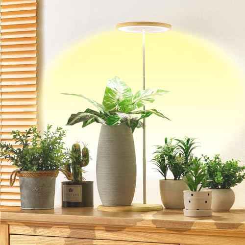 Plant Grow Light for Indoor Plant,yadoker Bamboo Mini LED Grow Light Garden,Height Adjustable,Automatic Timer with 8/12/16 Hours