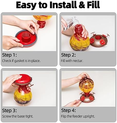 Gifts for Women Hummingbird Feeders, 34OZ Hand Blown Glass Hummingbird