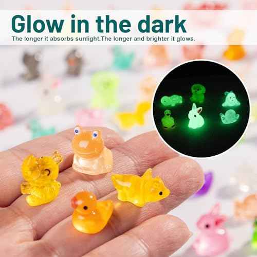 120 pcs Luminous Mini Resin Animals to Hide Glow in The Dark Figures Miniature Little Small Animal Figurines Bulk for Micro Fairy Garden Landscape Accessories Hide Crafts Decor Aquarium