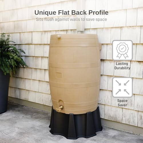 RTS Home Accents 50-Gallon Rain Water Collection Barrel with Brass Spigot, Oak Color