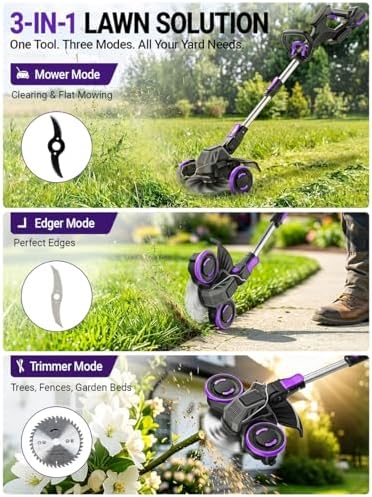 Cordless Weed Wacker, GearBrushless Motor, 20V 5.2Ah Battery Powered, 3 in 1 Edger/Mower/Trimmer with Metal Blade (5.2A Battery Pack)