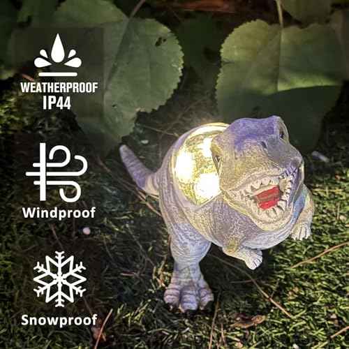 GARDEN WHISPER Outdoor Solar Statue Garden Decor, Dinosaur Garden Statues Outdoor Patio Lawn, Balcony Decoration, Solar Garden Outdoor Dinosaur Statues with LED Lights, Unique Gifts for Women