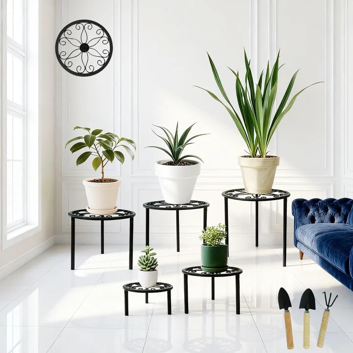 5-Pack Metal Plant Stands for Outdoor Indoor, Anti-Rust Iron Flower