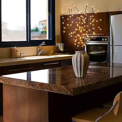 Set of 2 3PK 30" Brown Lighted Twig Stakes 120 Warm White Pathway Light for Outdoor and Indoor (Vase Excluded)