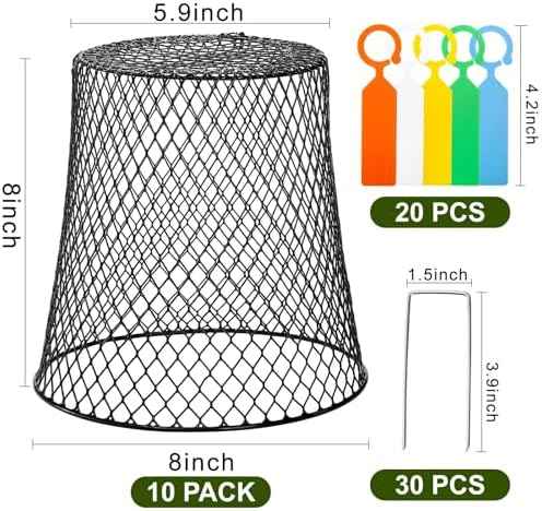 SOUJOY 10 Pcs 8"x8" Chicken Wire Plant Protect Covers, Metal Garden Cloche