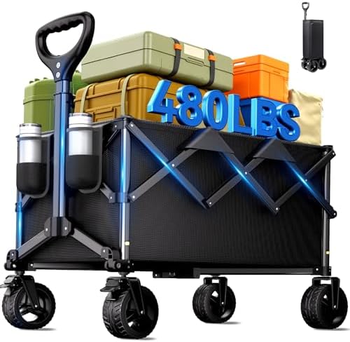 Collapsible Wagon Cart, 480lbs Heavy Duty Wagon with All-Terrain