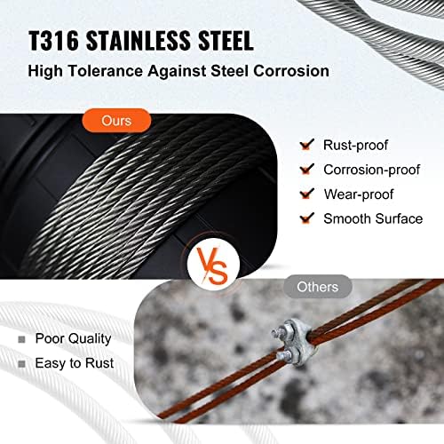 Mophorn Stainless Steel Cable Railing 1/8" x 500ft, Wire Rope 316