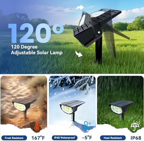 Solar Spot Lights Outdoor IP68 Waterproof, Ultra-Bright Performance，Simple Modes for Easier Operation, Auto On/Off，Solar Powered Landscape Lights for Garden, Yard, Pathway (Cool White, 6 Pack)