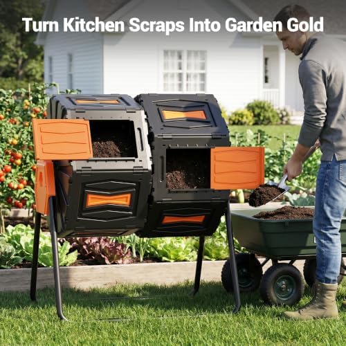 Composter Tumbler Outdoor, 45Gal Dual Chamber Batch Rotating Compost