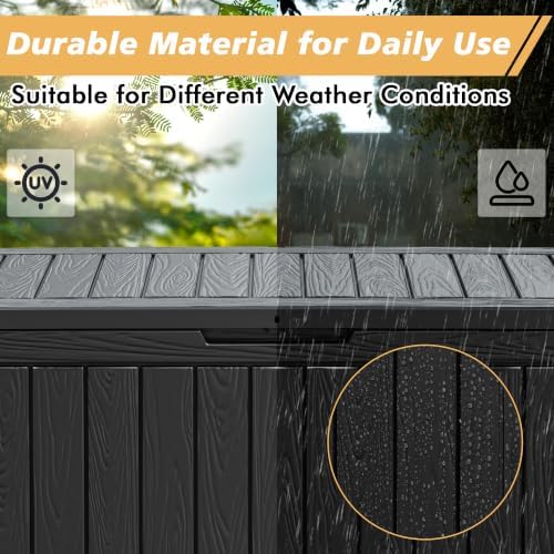 Fancyango 150 Gallon Waterproof Deck Box, Resin Outdoor Storage Box, Black