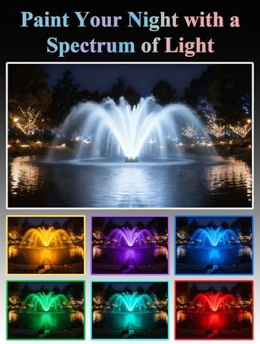 Pond Fountain Aerator with Lights, 1 HP with Dynamic RGB Lighting