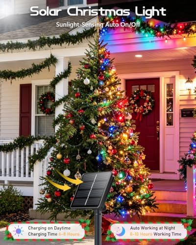 OZS 2PK 240LED Multicolor Solar Christmas Lights Outdoor Waterproof,String Lights for Outside, Green Wire Solar Tree Lights with 8 Lighting Modes for Xmas Wedding Party Christmas Decor