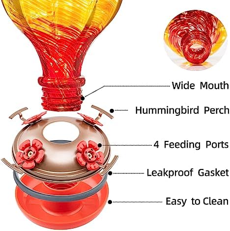 Gifts for Women Hummingbird Feeders, 34OZ Hand Blown Glass Hummingbird