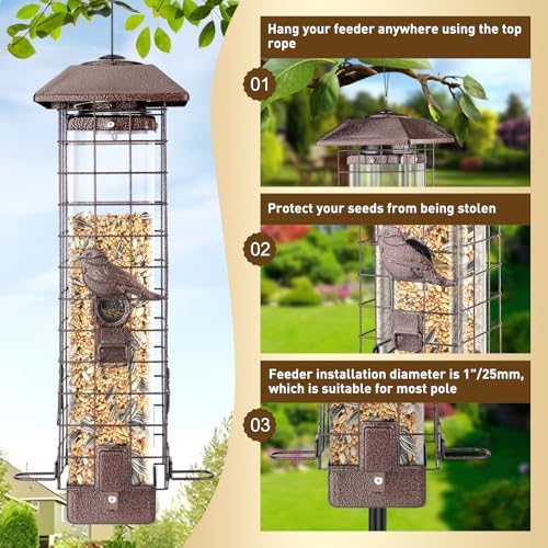 Squirrel Proof Bird Feeder for Outdoors Hanging, Metal 3LB Feeder