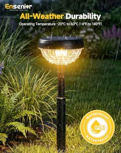 Ensenior 6-Pack Solar Lights Outdoor, Auto ON/Off 3000K LED Solar Garden Lights for Pathway, Yard, Patio, Walkway, Flower Bed, Halloween Christmas Landscape Lighting, IP65 Waterproof, Flag Lights