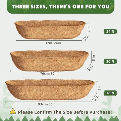 24 inch Coco Liners Trough 3 Pack for Window Boxes Planters, Coconut