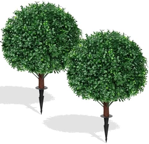 2Pcs Artificial Boxwood Topiary Ball Trees,Faux Boxwood Shrubs