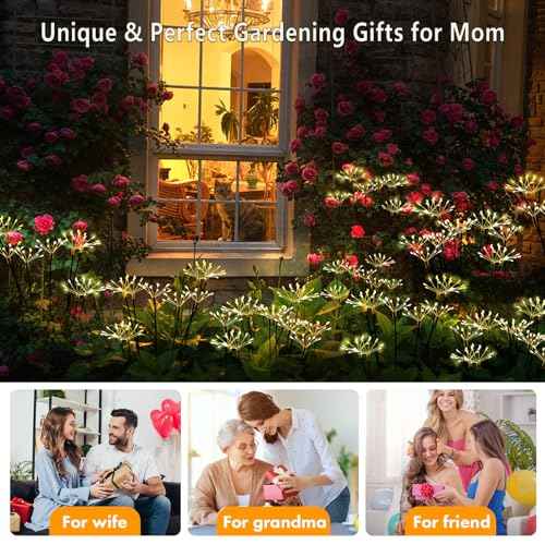 Solar Garden Light 4 Pack Outdoor Waterproof Firework Lights with 240 LEDs Twinkling Fairy Solar Lights Outdoor Garden Yard Pathway Decor, Gardening Gifts for Women Mothers Day (Warm White)