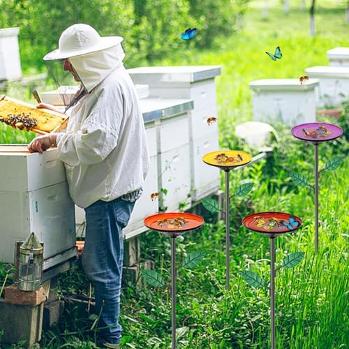 4 Pack Bee Watering Stations Metal Butterfly Bee Feeder for Yard Decor
