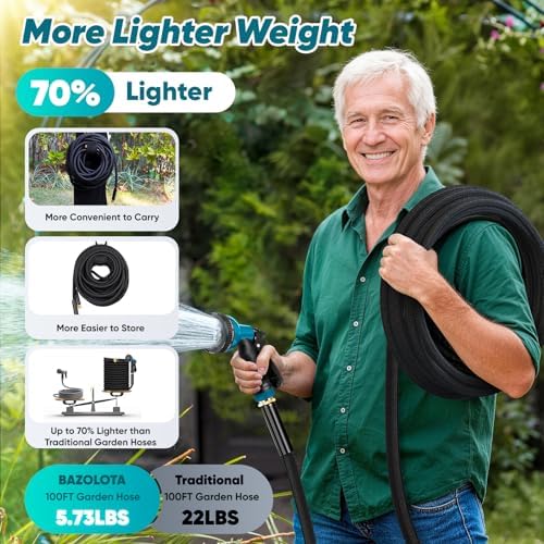 Garden Hose 100FT Non-Expanding, Lightweight Hose With 10-Function