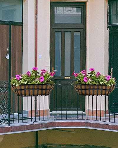 Ashman Trough 1 Pack, Deck Railing Planter Box, Black, Metal Garden Trough Deck Planter with Coco Liners.