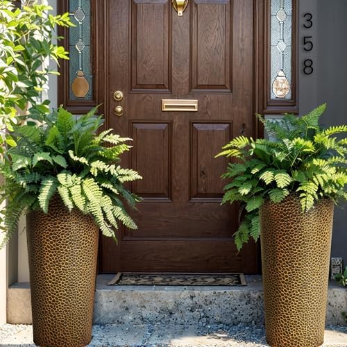 KOL 25" H. Metal Hand-Hammered Planters with Inner Pots 2-Pack, Bronze