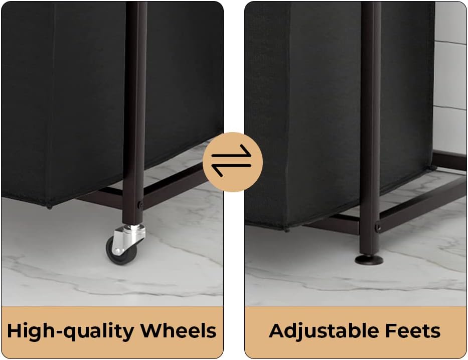 3-Section Rolling Laundry Hamper with Storage Shelf - Field & Nook