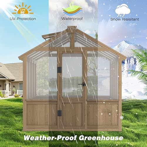 Mupater 6 x 8 FT Wooden Polycarbonate Greenhouse with Ventilated
