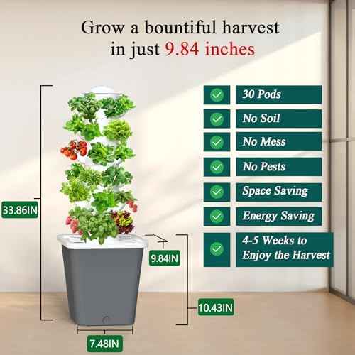 Hydroponics Growing System, 30-Plant Indoor Hydroponic Tower with Timer and Pump System, Plants Germination Kit, Vertical Hydroponic System for Gardening Lover (No Seed)