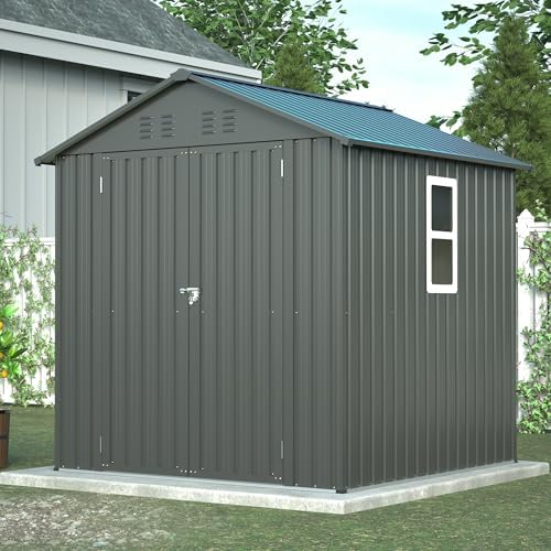 Outdoor Storage Shed, 6 X 6ft Metal Galvanized Steel Garden Shed, Utility Tool Shed Storage House for Backyard, Patio, Lawn