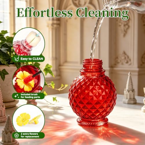 Hummingbird Feeder Glass 20 OZ 2-Pack Round Ant&Bee Proof Feeders