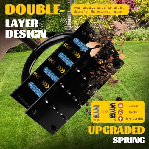 Lawn Aerator Tool with 16 Steel Spikes, Grass Aerator Lawn Tools with Spring-Loaded Design & Adjustable T-Handle, Pre-Assembled Hand Aerator Lawn Tool for Lawn, Courtyard and Garden