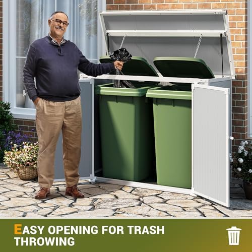 41 Cu.Ft Storage Shed Outdoor Horizontal Resin Shed Plastic Garden Shed with Floor Waterproof Storage Deck Box Outside Storage Container with Lockable Door for Patio (Light Grey)
