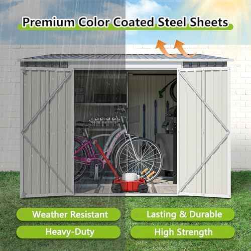 6x8FT Lean to Sheds Metal Outdoor Storage Shed with Floor Frame,Large Tool&Lawn Mower Shed with Two Lockable Doors for Garden Backyard Patio Storage,Outside Waterproof Storage Shed