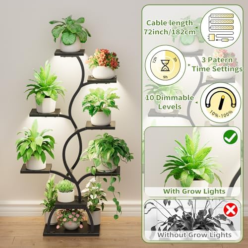 Plant Stand Indoor with Grow Light - 8 Tiered Corner Plant Shelf Indoor