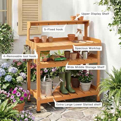 Frogprin Potting Bench Table, Extra-Large Outdoor Garden Potting Bench-HDPS