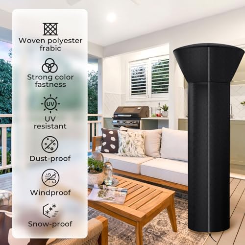 Patio Heater Covers, Heavy-duty and Weather-resistant Oxford Fabric, Waterproof, Dust-proof, Snow-proof, Windproof, with Zipper and Storage Bag (Round Stand Up)