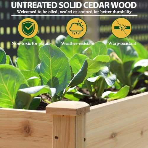 MUPATER 4x2FT Cedar Raised Garden Bed, Rolling Wood Planter Box with