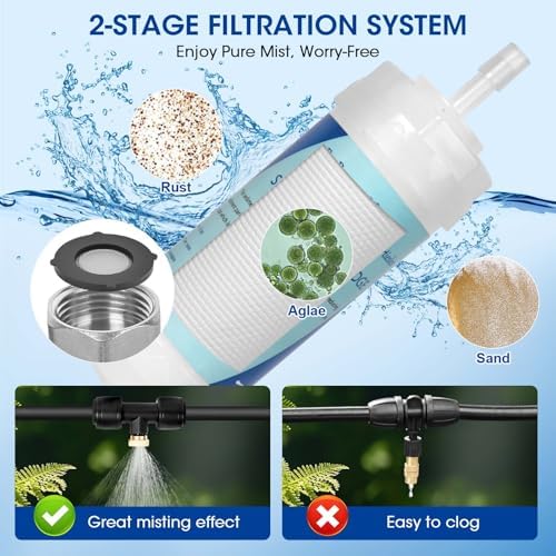 75FT Misters for Outside Patio – Outdoor Misting Cooling System with 20 Brass Nozzles, 3/4" Adapter & Water Filter, Upgraded Pre-Assembled, Large Area Cooling for Garden, Patio, Pool, Backyard