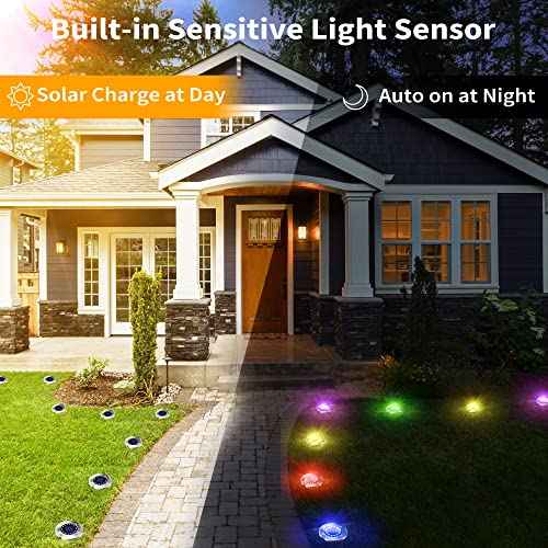 Brizled Solar Ground Lights 12 Pack 16 LED Color Changing Outdoor Lights | Multicolor Landscape Lighting; Inground Disk Light, Waterproof Disc Puck Light for Outside Yard Lawn Garden Pathway Walkway