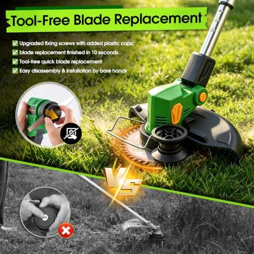 20000RPM Cordless Weed Wacker, 11" Cutting Range 4-in-1 Battery Powered Weed Eater, 21V Lightweight Brush Cutter, 800W String Trimmer Lawn Edger with 2 Batteries & LED Display