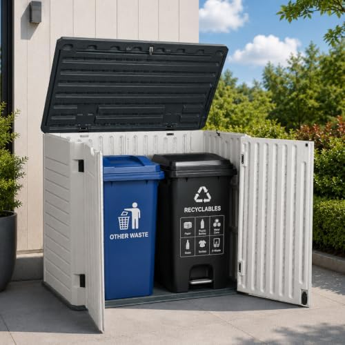 EHHLY Horizontal Resin Storage Shed, 35 Cuft Garden Tool Sheds &