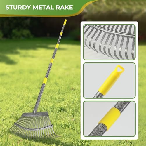 2 Pack Garden Rake for Leaves: 18" Wide Heavy Duty Rakes for Lawns with 72 Gallon Leaf Bags and Scoops, Metal Leaf Rake Set with73 Adjustable Long Handle 25 Tines for Yard, Garden, Lawn