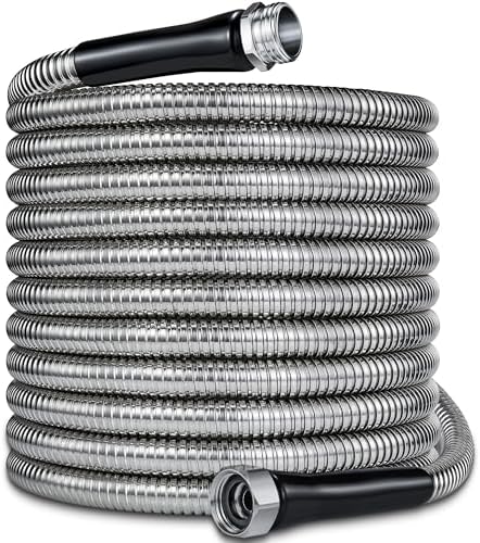 100ft Garden Hsoe - 2026 New 304 Stainless Steel Garden Hose with 3/4'' Fittings – Lightweight, Durable, and Kink-Free, Metal Water Hoses for Gardening