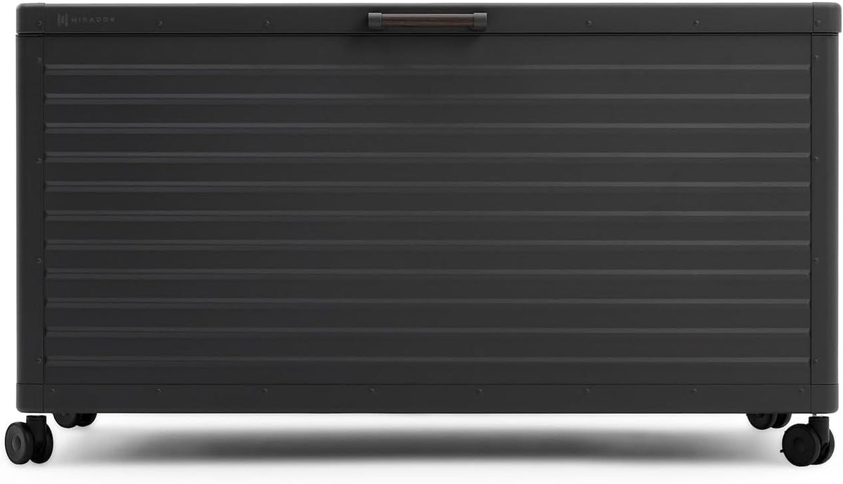 134 Gallon Outdoor Storage Box Waterproof, Metal Deck Box with wheels for Patio Furniture, Garden Tools, Outdoor Cushion, Charcoal