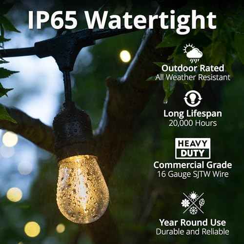 Wintergreen Lighting 15ft S14 Patio Lights Outdoor Waterproof 10 Shatterproof Bulbs on Suspended Sockets Heavy Duty String Lights for Outside, Connectable ETL Listed String Lights
