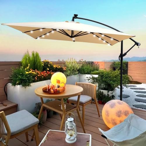 BNSPLY 8x8FT Patio Umbrella, Outdoor Offset Umbrella with Cross Base