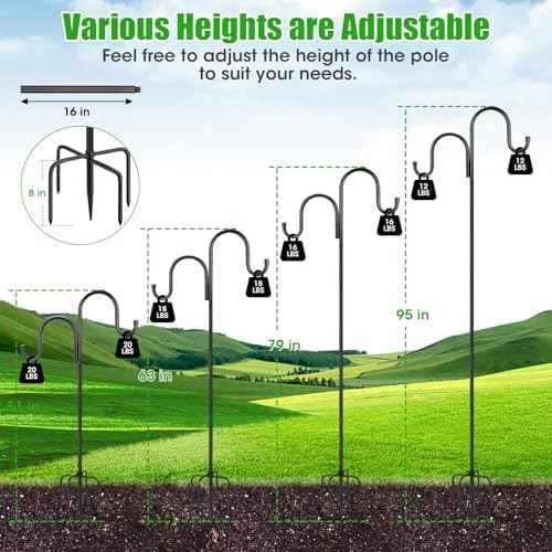 79 Inch Double Shepherds Hooks for Outdoor, Heavy Duty Bird Feeder Pole with 5 Prong Base for Hanging Lantern, Hummingbird Feeder, Lightweight Plant, Shepherd Hook for Bird Feeder for Outside, 2 Packs
